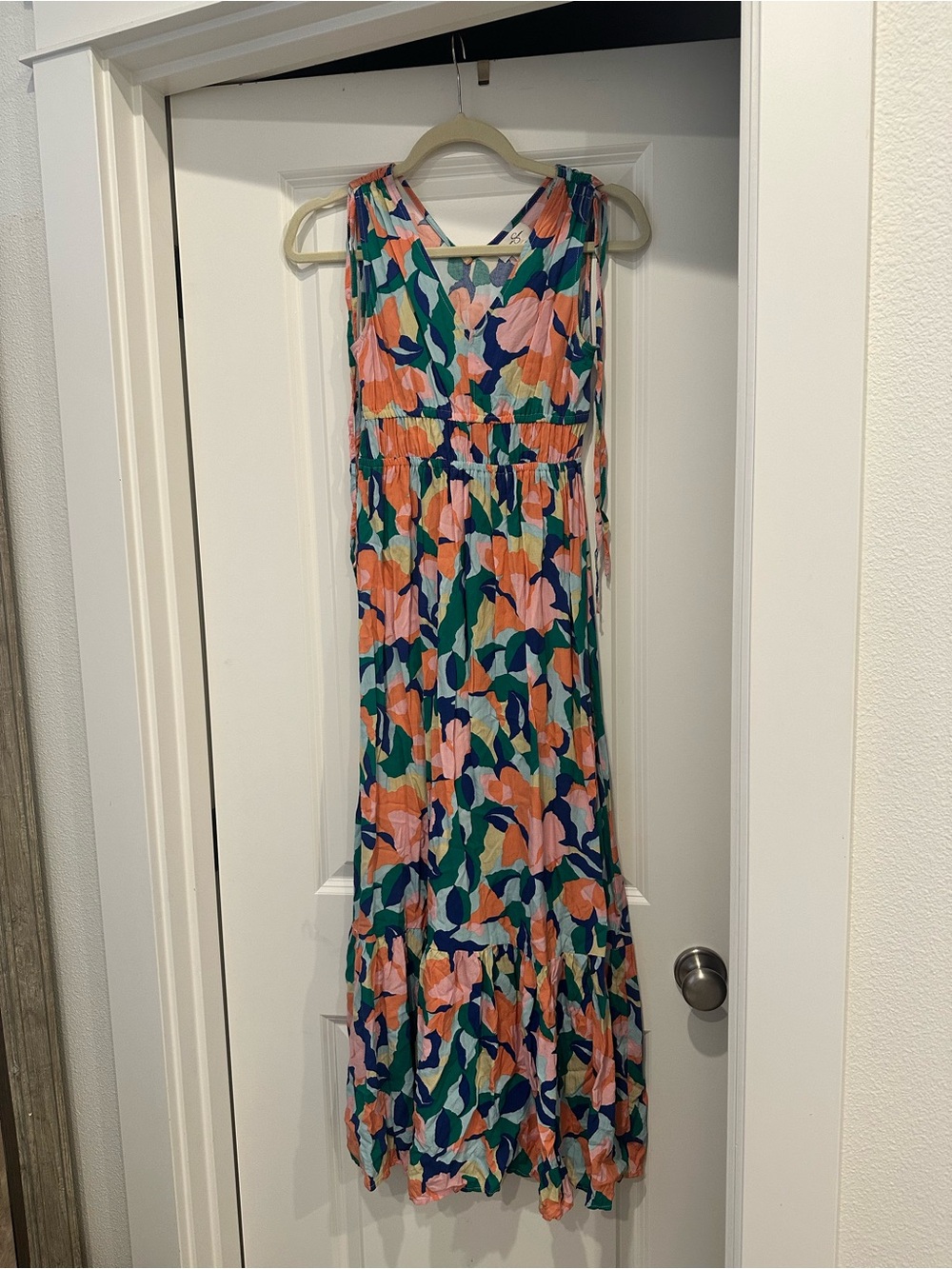 Jessica Simpson Sleeveless Floral Maxi Dress in Coral, Teal & Pink